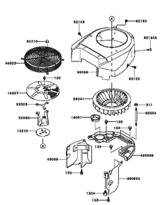 Kawasaki Fh721v-Bs24 Cooling Equipment Diagram and Parts List for M54-KW 53AI8CT4050-25HP Cub Cadet Lawn Tractor